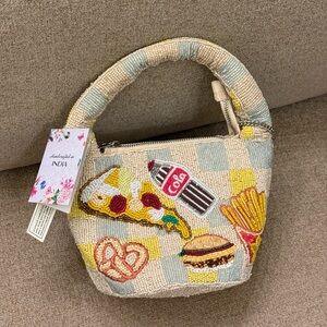 NWT Food Pizza Burger Coke Fries Hotdog Beaded Bag Made in India Brand New Viral